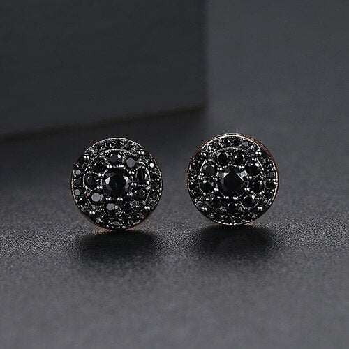 LUOTEEMI Trendy Korean Style Round Stud Earrings for Men Luxury Black CZ Gold Color Fashion Jewelry for Women Hip Hop 2022 New