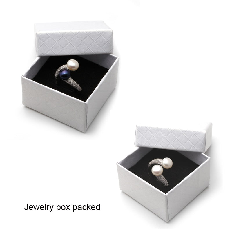 Real 925 Sterling Silver Double Pearl Rings Women,daughter gift bridal black pearl ring