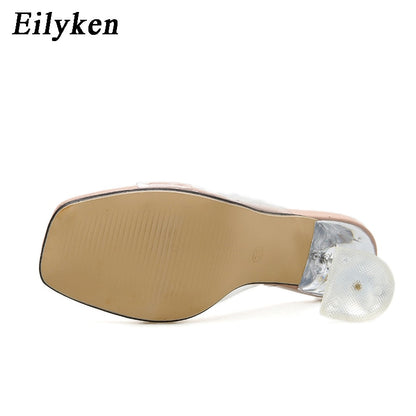 Open Toe Transparent Sandals with High Heel for Ladies.