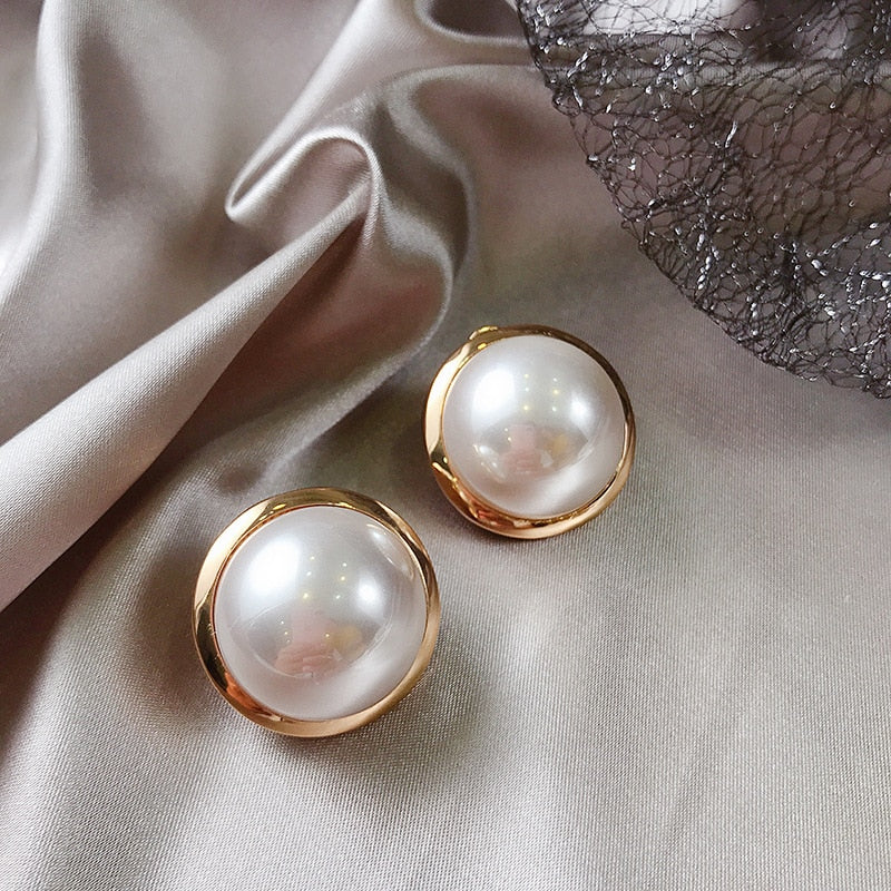 Korean Big Round Simulated Pearl Stud Earrings For Women Etrendy New Classic Elegant Earings Fashion Jewelry Wholesale