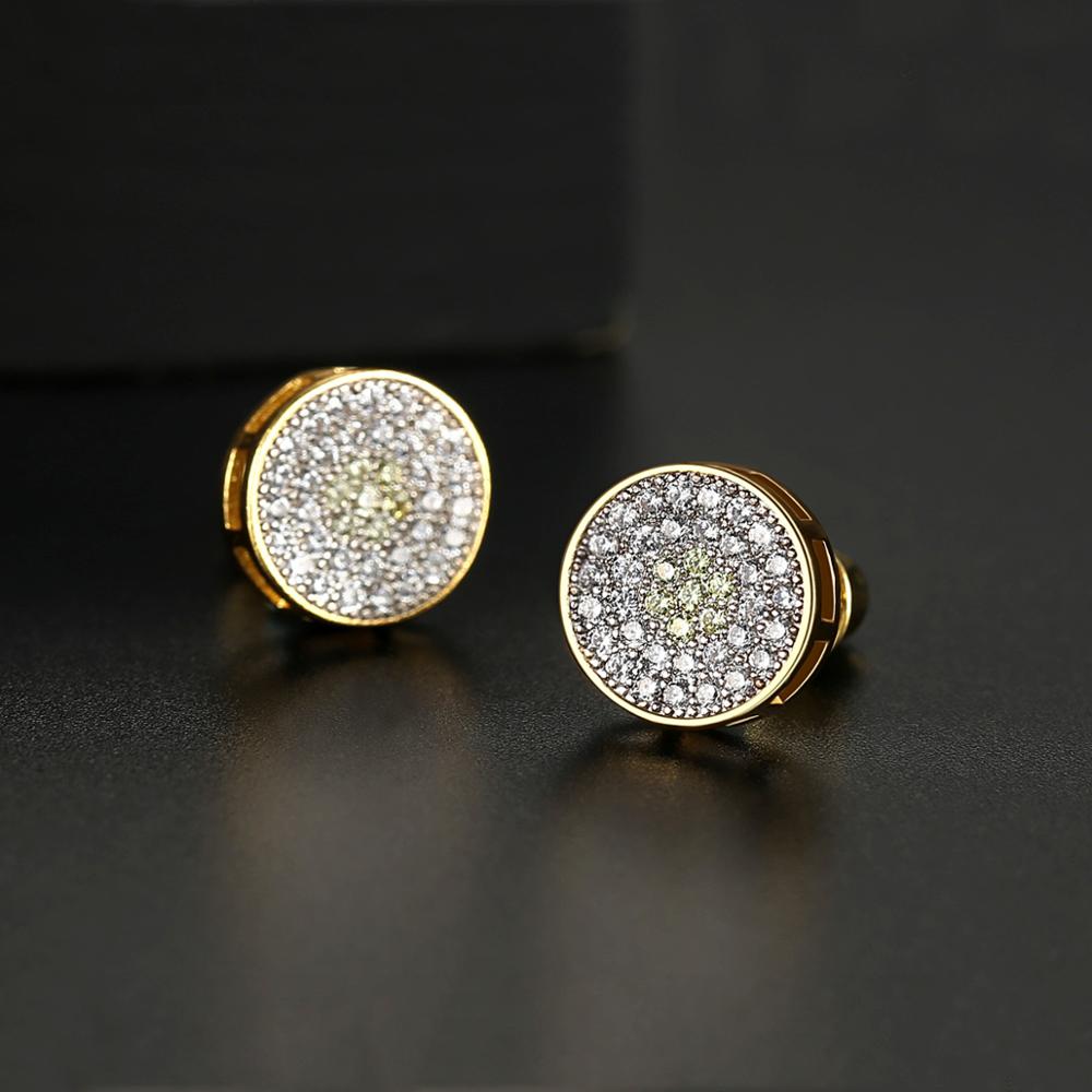 LUOTEEMI Trendy Korean Style Round Stud Earrings for Men Luxury Black CZ Gold Color Fashion Jewelry for Women Hip Hop 2022 New