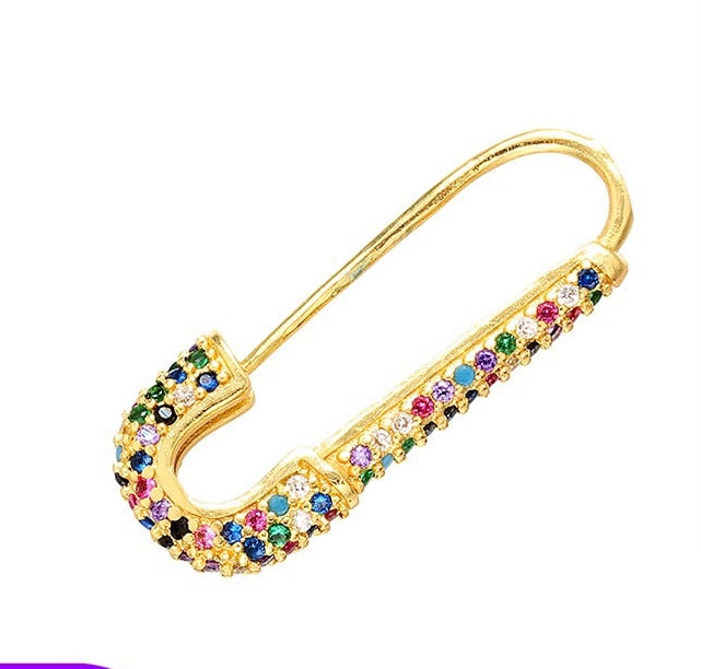 HECHENG new colors Paperclip Pin Earring Wholesale Rainbow colorful CZ Fashion Elegant women jewelry DIY Gift VX2