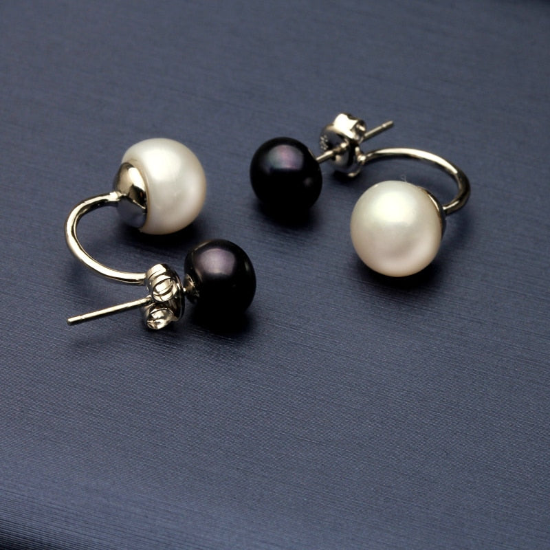 Natural Pearl Stud Earrings for Women / Jewelry S925 Sterling Silver Genuine White, Black Double Pearl Earrings Party