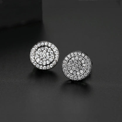 LUOTEEMI Trendy Korean Style Round Stud Earrings for Men Luxury Black CZ Gold Color Fashion Jewelry for Women Hip Hop 2022 New