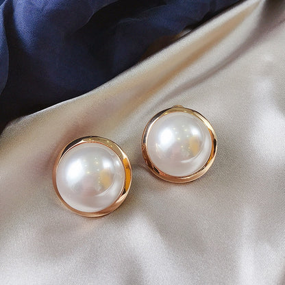 Korean Big Round Simulated Pearl Stud Earrings For Women Etrendy New Classic Elegant Earings Fashion Jewelry Wholesale