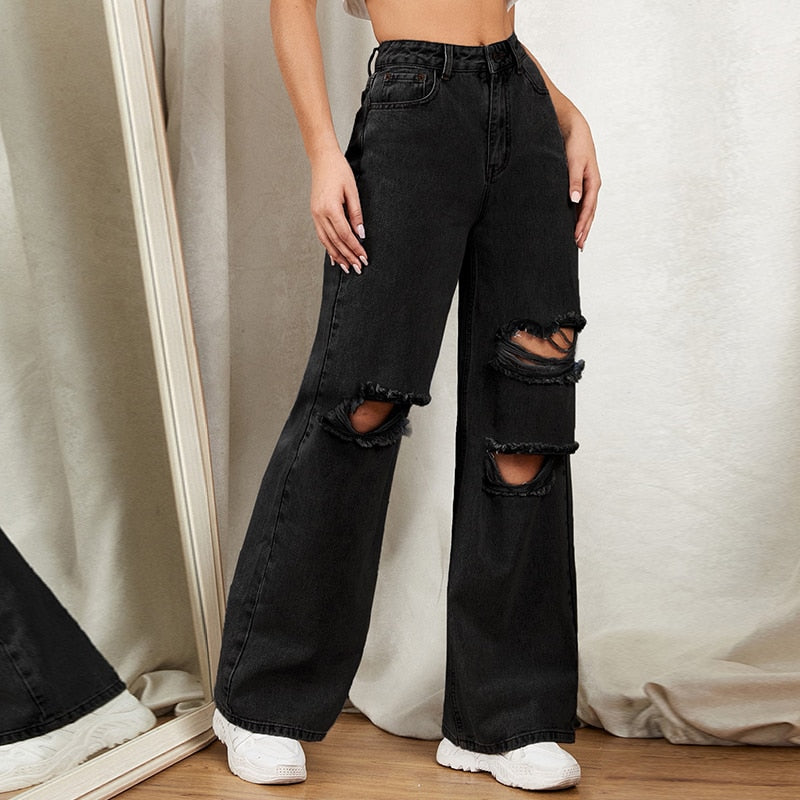 Denim With knee Hole, And Wide Pant Leg.