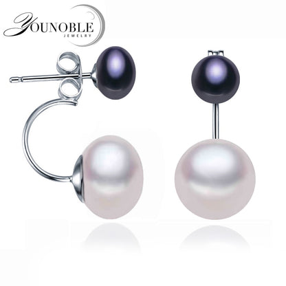 Natural Pearl Stud Earrings for Women / Jewelry S925 Sterling Silver Genuine White, Black Double Pearl Earrings Party