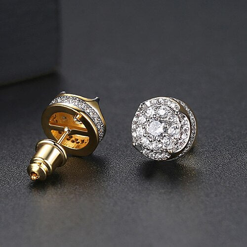 LUOTEEMI Trendy Korean Style Round Stud Earrings for Men Luxury Black CZ Gold Color Fashion Jewelry for Women Hip Hop 2022 New