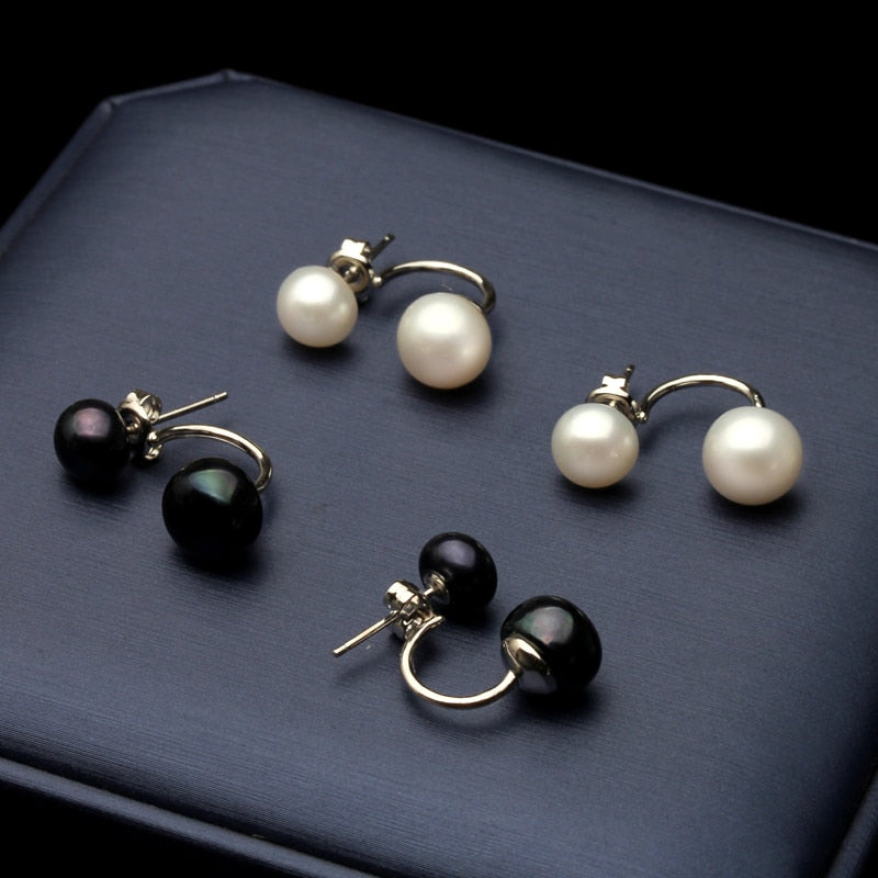 Natural Pearl Stud Earrings for Women / Jewelry S925 Sterling Silver Genuine White, Black Double Pearl Earrings Party