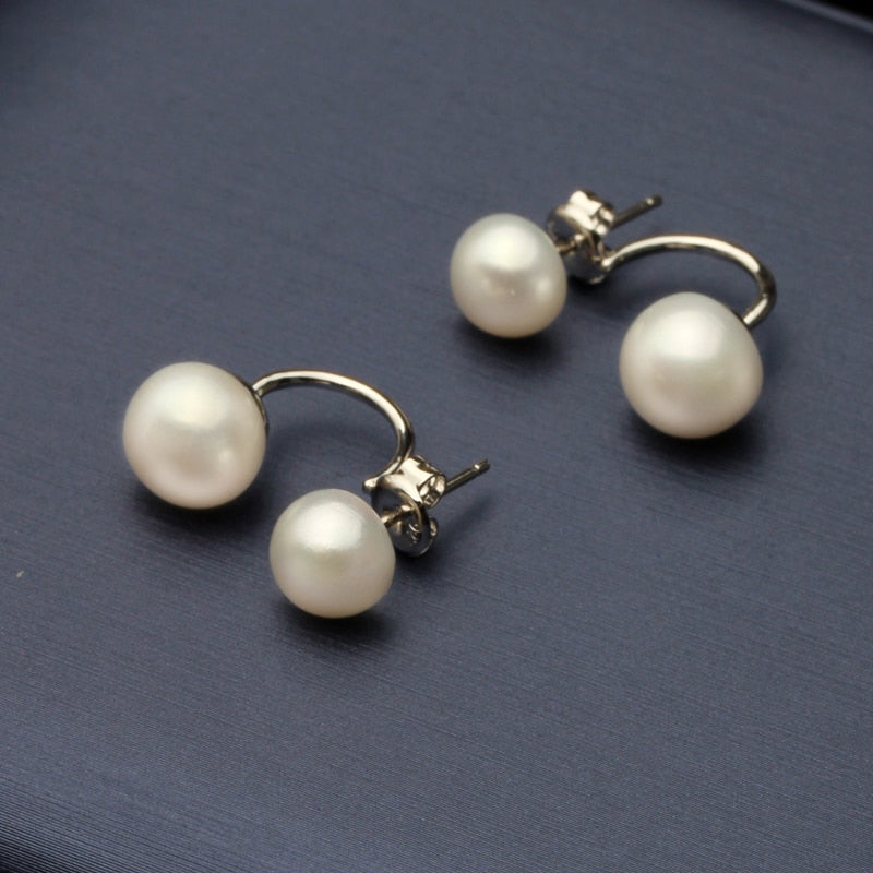 Natural Pearl Stud Earrings for Women / Jewelry S925 Sterling Silver Genuine White, Black Double Pearl Earrings Party