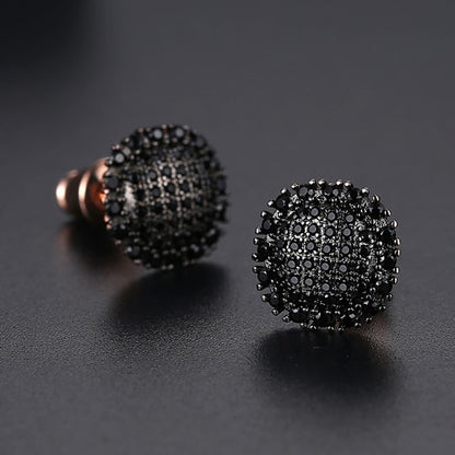 LUOTEEMI Trendy Korean Style Round Stud Earrings for Men Luxury Black CZ Gold Color Fashion Jewelry for Women Hip Hop 2022 New