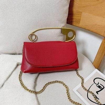 Retro Metal Pin Design women Crossbody bags PU Leather Female Purses and Handbags Chian Sling bag Ladies Clutch Bag bolsa red