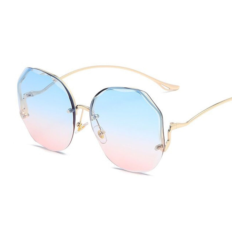 Luxury Round Gradient Sunglasses / Women Metal Curved Temples Eyewear / Ocean Rimless Fashion Sunglasses for Ladies