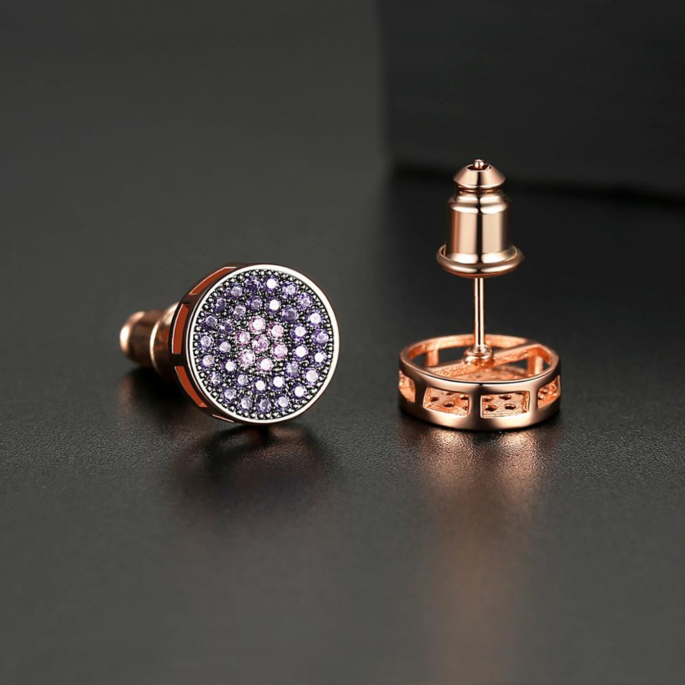 LUOTEEMI Trendy Korean Style Round Stud Earrings for Men Luxury Black CZ Gold Color Fashion Jewelry for Women Hip Hop 2022 New