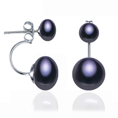 Natural Pearl Stud Earrings for Women / Jewelry S925 Sterling Silver Genuine White, Black Double Pearl Earrings Party