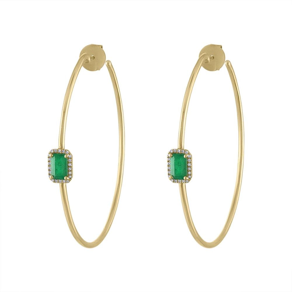 Gold color green baguette cz hoop earring big round circle hoop trendy fashion women jewelry