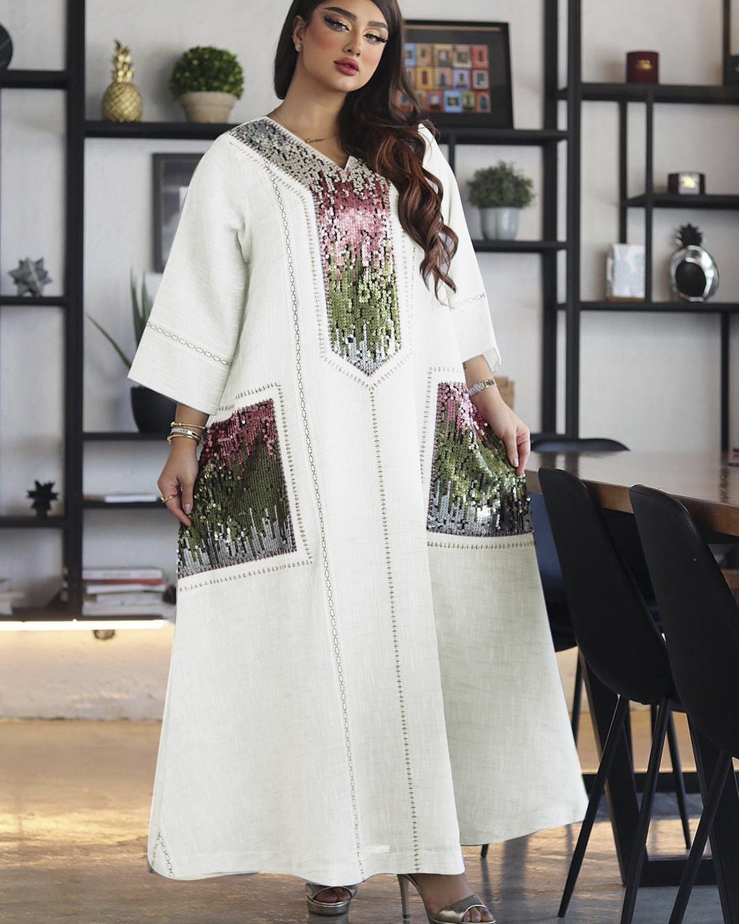 Elegant Arabic Abaya with Sequins.