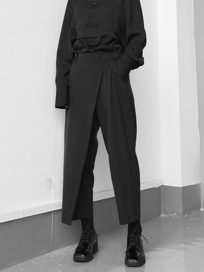 [EAM] High Elastic Waist Black Brief Pleated Long Trousers New Loose Fit Pants Women Fashion Tide Spring Autumn 2022 1S430