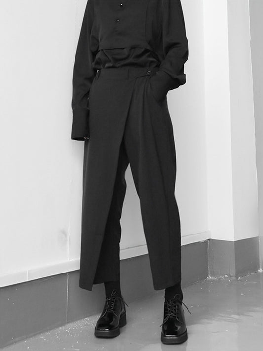 [EAM] High Elastic Waist Black Brief Pleated Long Trousers New Loose Fit Pants Women Fashion Tide Spring Autumn 2022 1S430