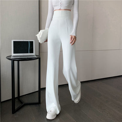 Summer Women's Suit Pants 2023 Sexy Straight Trousers Womens Fluid Black Ice Silk High Waist Korean Style Fashion Elegant Casual