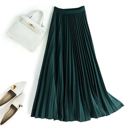 Yitimoky Long Pleated Skirts for Women 2023 Spring Fall Chic Elastic Band Fashion A Line Elegant Office Ladies Luxury Midi Skirt