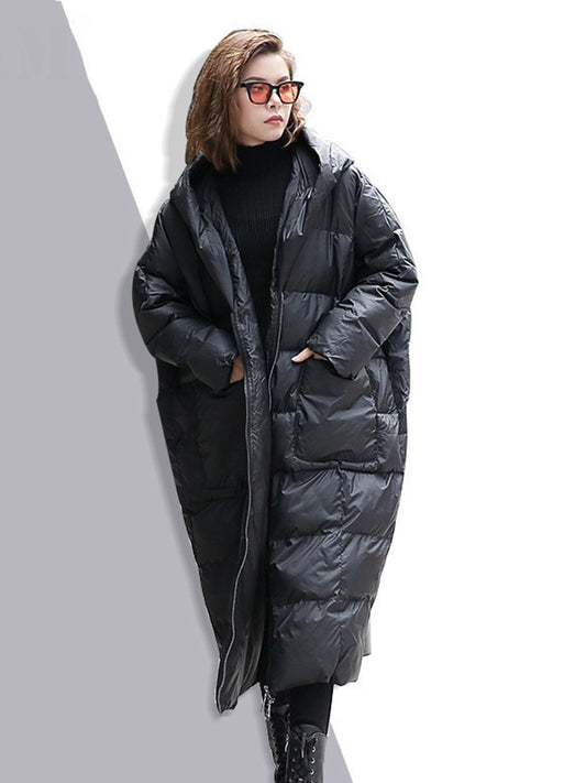 [EAM] 2022 New Winter Hooded Long Sleeve Solid Color Black Cotton-padded Warm Loose Big Size Jacket Women parkas Fashion JD12101