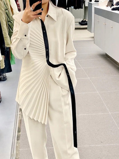 Women's blouse in apricot color, with an irregular fit and front pleatsong Sleeve Loose Fit Shirt Fashion Spring Autumn 2022 1DE8946