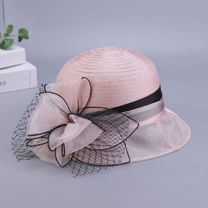 New Fashion Ladies Fascinators Millinery Church Hat Elegant Bow Wide Brim Bucket Hats Kentucky Derby Fedora Women Summer Sun Cap