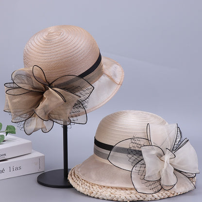 New Fashion Ladies Fascinators Millinery Church Hat Elegant Bow Wide Brim Bucket Hats Kentucky Derby Fedora Women Summer Sun Cap