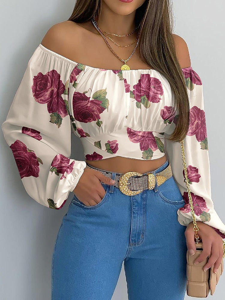 Off Shoulder Casual Blouse, With Long Sleeves.