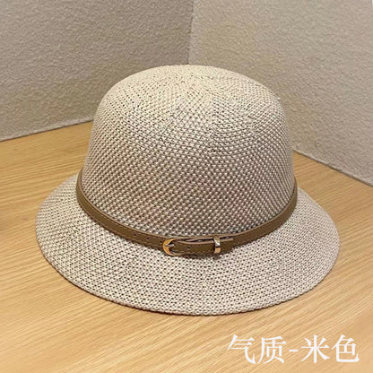 New Women's Sun Hat Simple Linen Breathable Refreshing Hat Summer Travel Sunscreen Sun Ribbon Decoration Foldable Straw Hat Gift