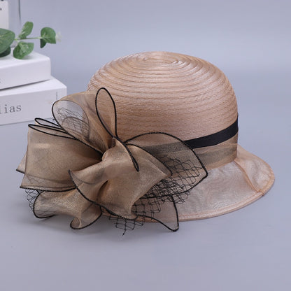 New Fashion Ladies Fascinators Millinery Church Hat Elegant Bow Wide Brim Bucket Hats Kentucky Derby Fedora Women Summer Sun Cap