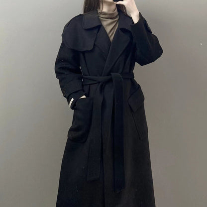 Wool coat With long belt / casual femme long coat women