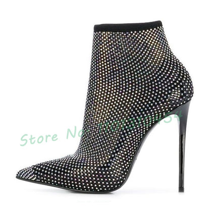 Pointed Heels Ankle Boot, in Crystal net for ladies.