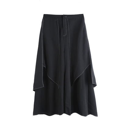 [EAM] High Waist Black Linen Split Joint Long Wide Leg Trousers New Loose Fit Pants Women Fashion Tide Spring Autumn 2022 1DA613