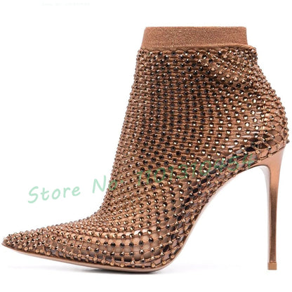 Pointed Heels Ankle Boot, in Crystal net for ladies.