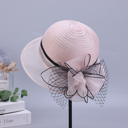 New Fashion Ladies Fascinators Millinery Church Hat Elegant Bow Wide Brim Bucket Hats Kentucky Derby Fedora Women Summer Sun Cap