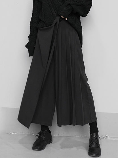 [EAM] High Elastic Waist Black Pleated Split Wide Leg Trousers New Loose Fit Pants Women Fashion Tide Spring Autumn 2022 1N666