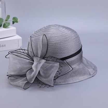 New Fashion Ladies Fascinators Millinery Church Hat Elegant Bow Wide Brim Bucket Hats Kentucky Derby Fedora Women Summer Sun Cap