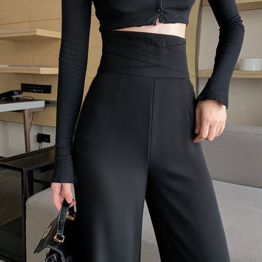 Summer Women's Suit Pants 2023 Sexy Straight Trousers Womens Fluid Black Ice Silk High Waist Korean Style Fashion Elegant Casual