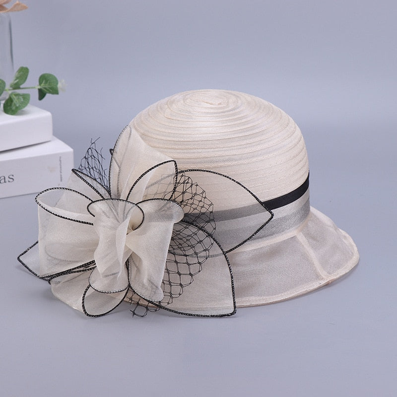 New Fashion Ladies Fascinators Millinery Church Hat Elegant Bow Wide Brim Bucket Hats Kentucky Derby Fedora Women Summer Sun Cap