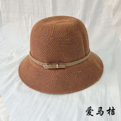 New Women's Sun Hat Simple Linen Breathable Refreshing Hat Summer Travel Sunscreen Sun Ribbon Decoration Foldable Straw Hat Gift