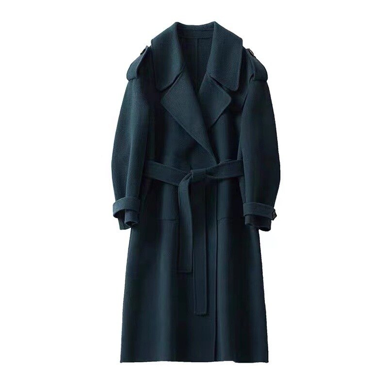 Wool coat With long belt / casual femme long coat women