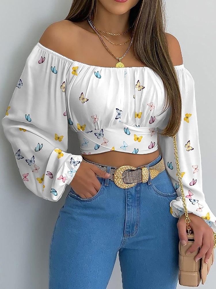 Off Shoulder Casual Blouse, With Long Sleeves.