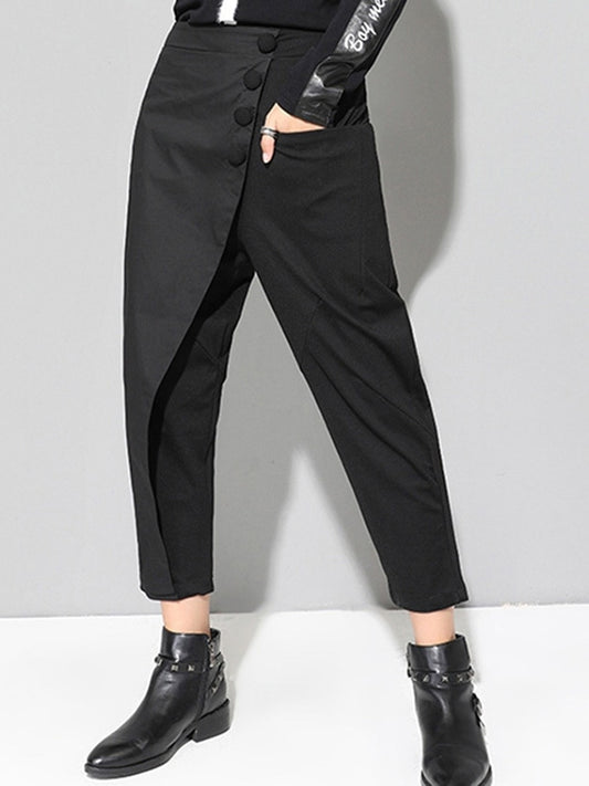 [EAM] 2022 New Spring Black Loose High Waist Flat Elastic Waist Women Fashion Tide Wide Leg Ankle-length Pants OA870