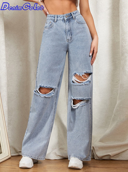 Denim With knee Hole, And Wide Pant Leg.