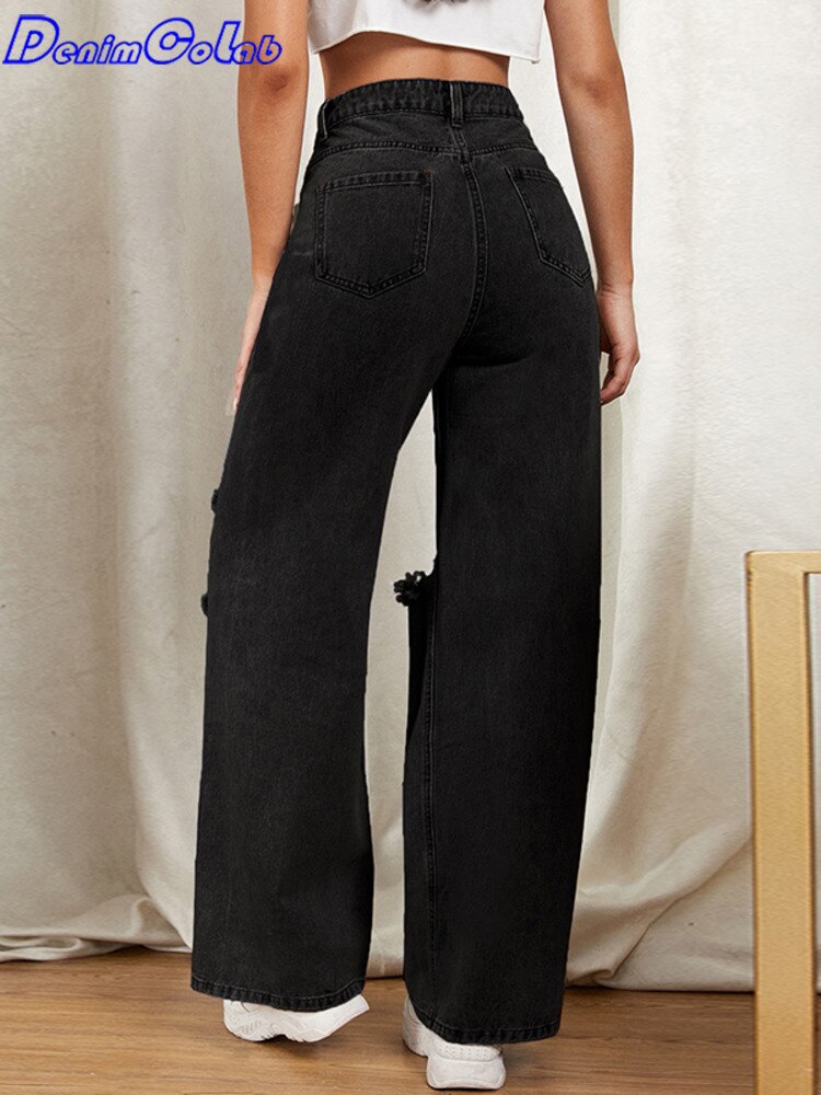 Denim With knee Hole, And Wide Pant Leg.