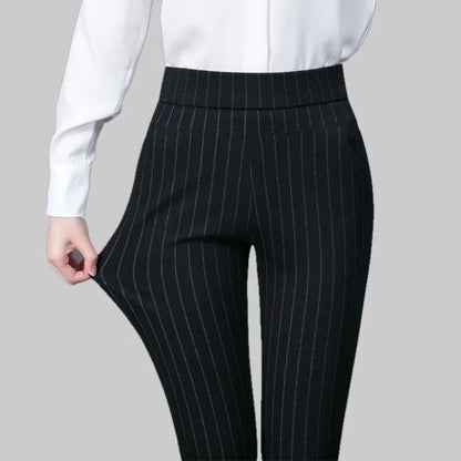 For Middle Aged Women, Elastic Waist Casual Straight Pants, for Spring and Autum / Female Trousers / Lady Stripe Pencil Pants / Black Pants