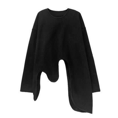 [EAM] Loose Fit black irregular Sweatshirt New Round Neck Long Sleeve Women Big Size Fashion Tide Spring Autumn 2022 1DF0420