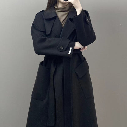 Wool coat With long belt / casual femme long coat women